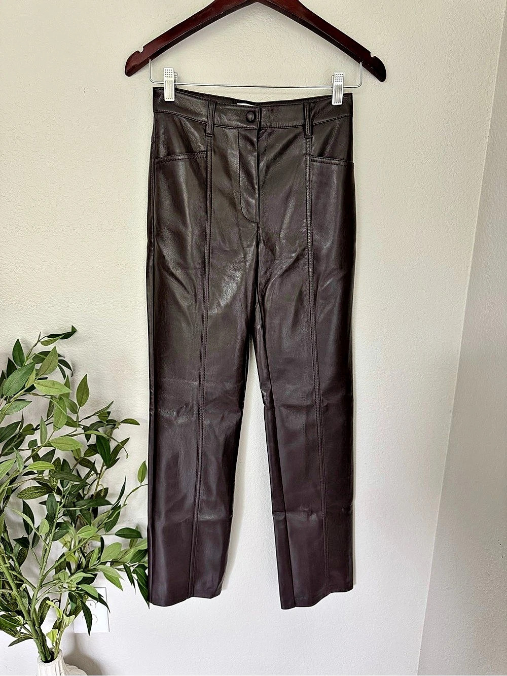 Wilfred The Melina Pant Faux Leather Straight Leg Pants Brown Size 0